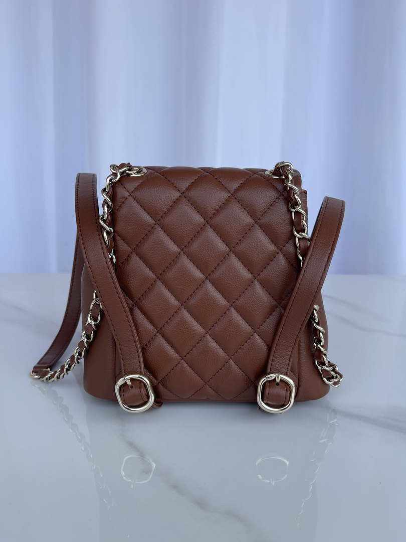 Chanel AS3860 Backpack Shiny Lambskin Gold Brown - Default Title - View 3