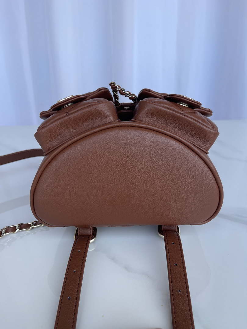 Chanel AS3860 Backpack Shiny Lambskin Gold Brown