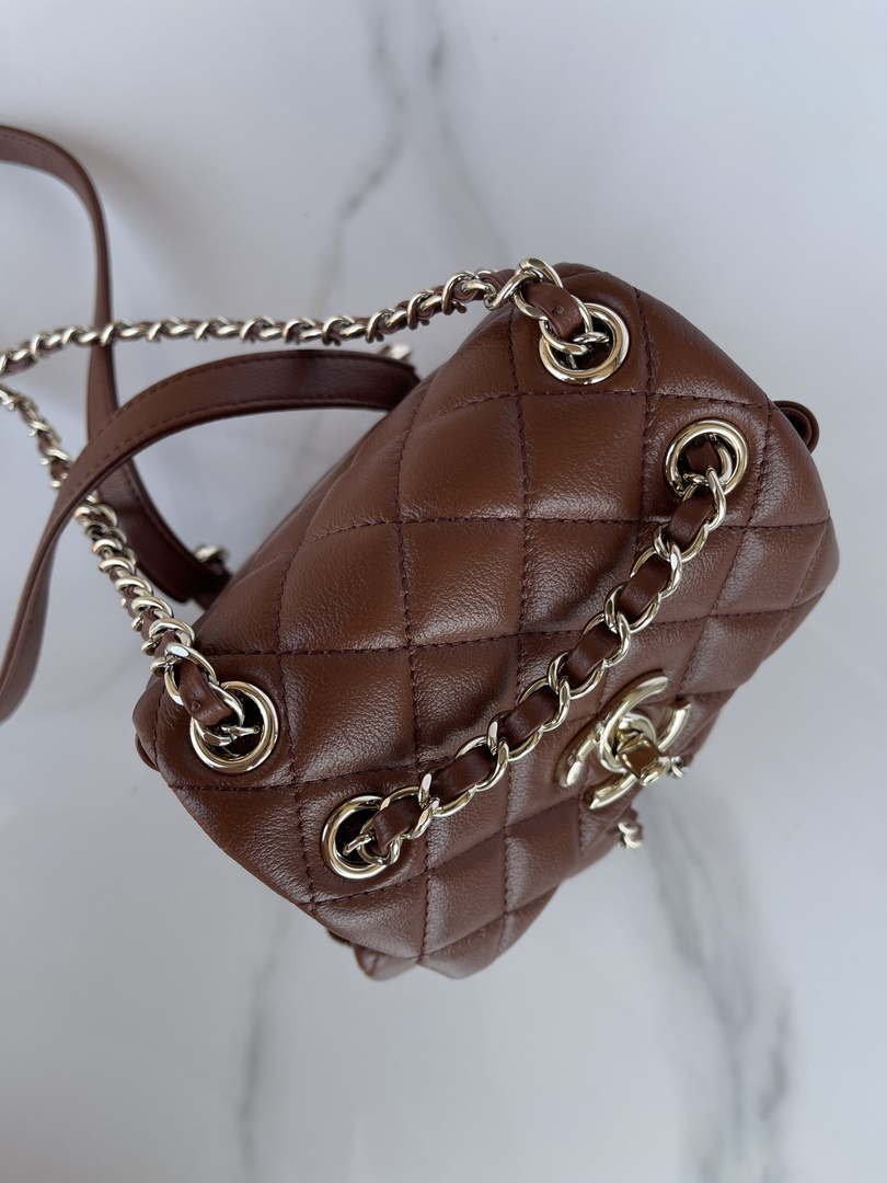 Chanel AS3860 Backpack Shiny Lambskin Gold Brown - Default Title - View 5