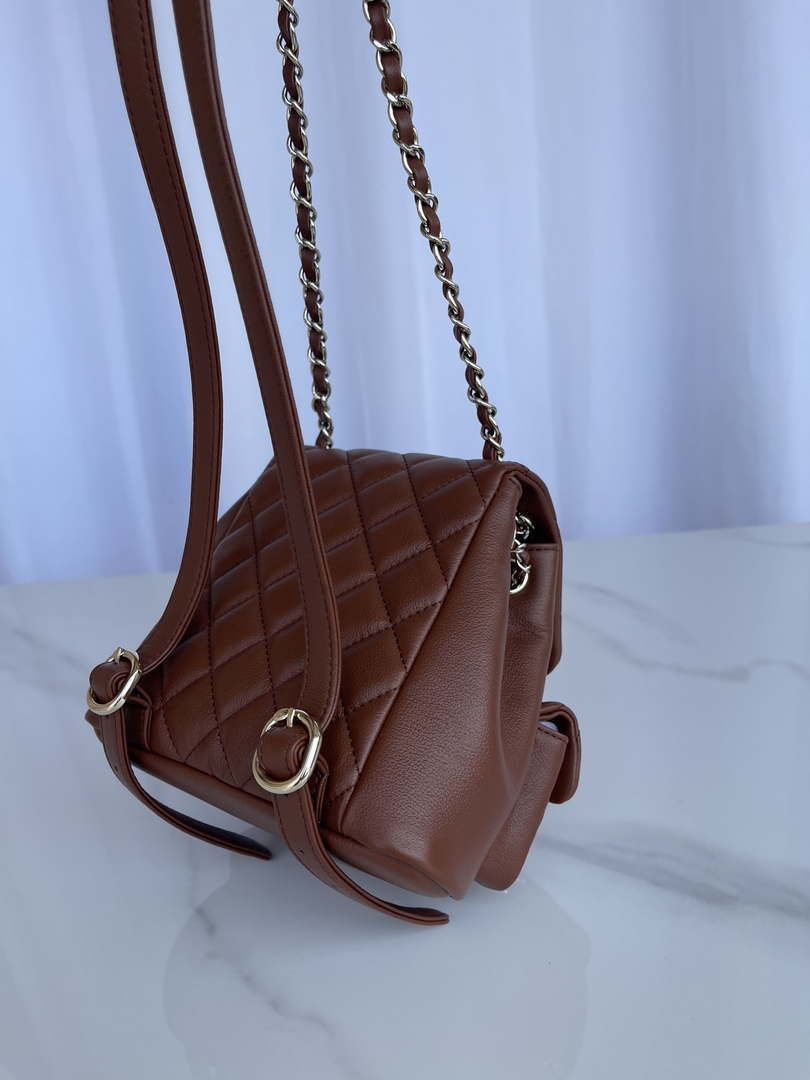 Chanel AS3860 Backpack Shiny Lambskin Gold Brown