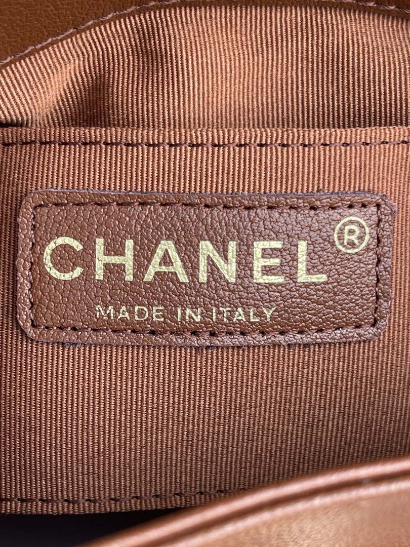 Chanel AS3860 Backpack Shiny Lambskin Gold Brown