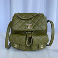 Chanel AS3860 Backpack Shiny Lambskin Gold Dark Green - Default Title - View 1