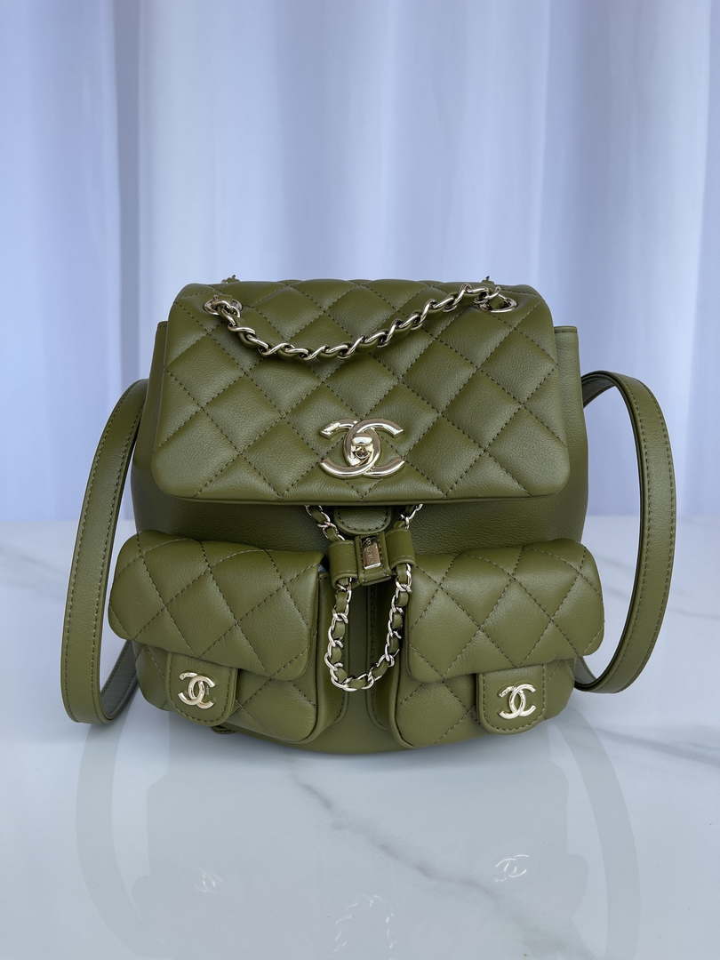 Chanel AS3860 Backpack Shiny Lambskin Gold Dark Green - Default Title - View 1