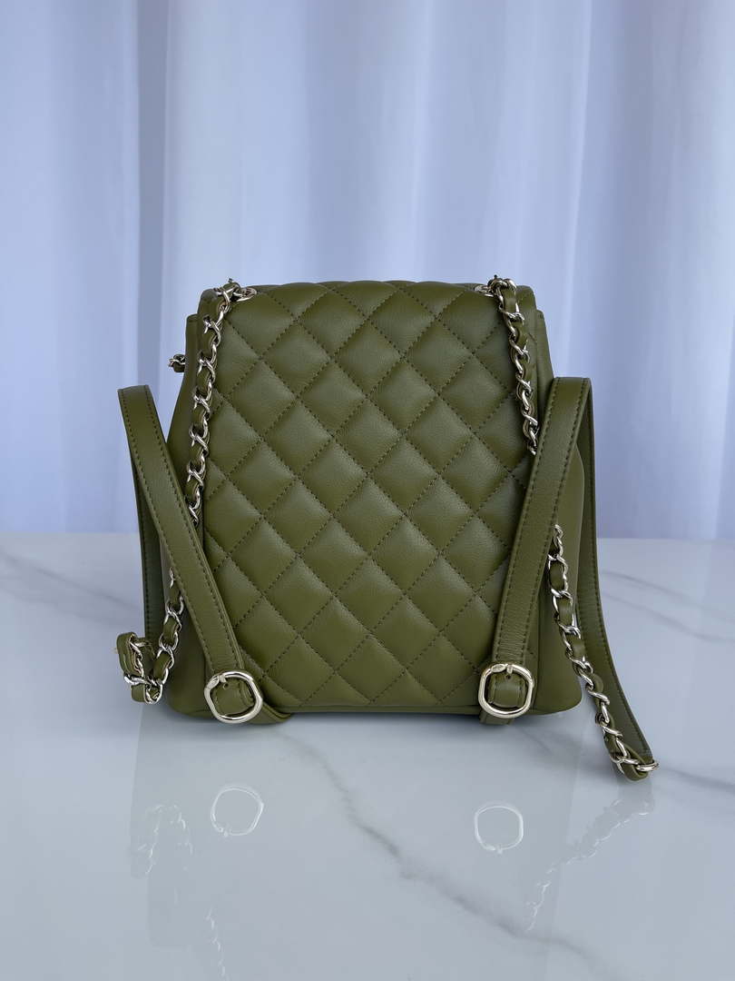 Chanel AS3860 Backpack Shiny Lambskin Gold Dark Green - Default Title - View 3