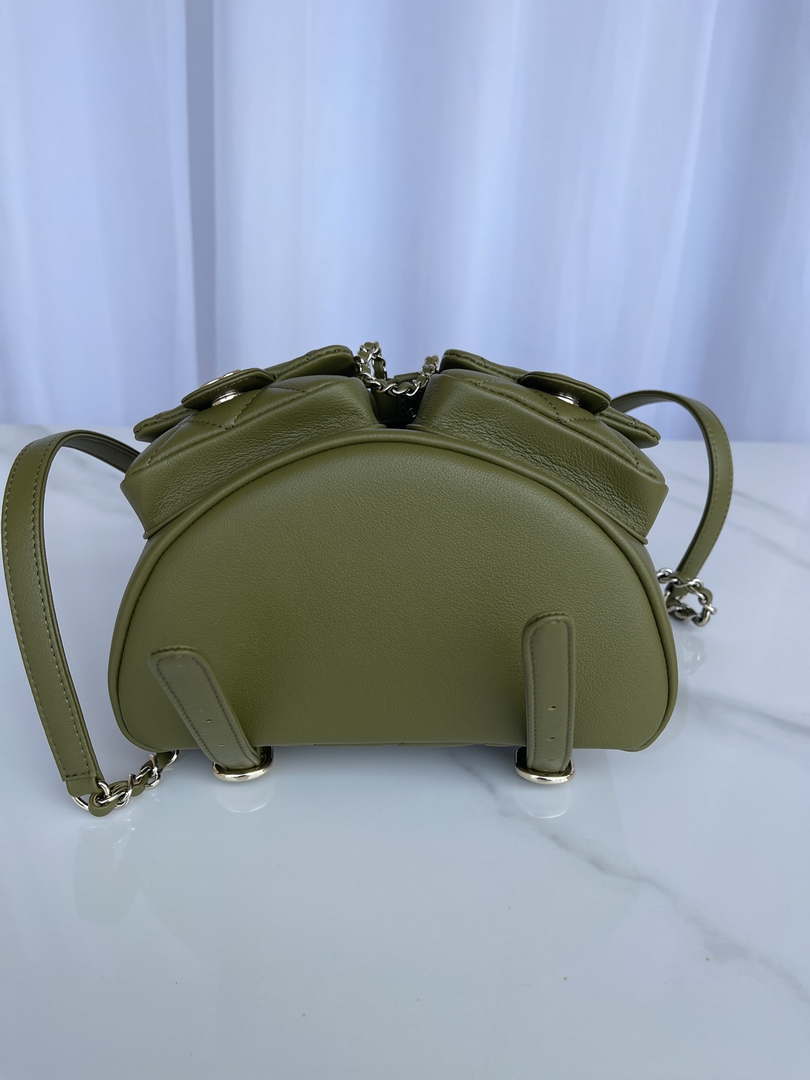 Chanel AS3860 Backpack Shiny Lambskin Gold Dark Green