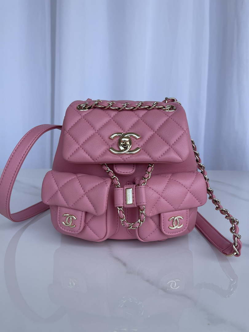 Chanel AS3860 Backpack Shiny Lambskin Gold Pink - Default Title - View 1