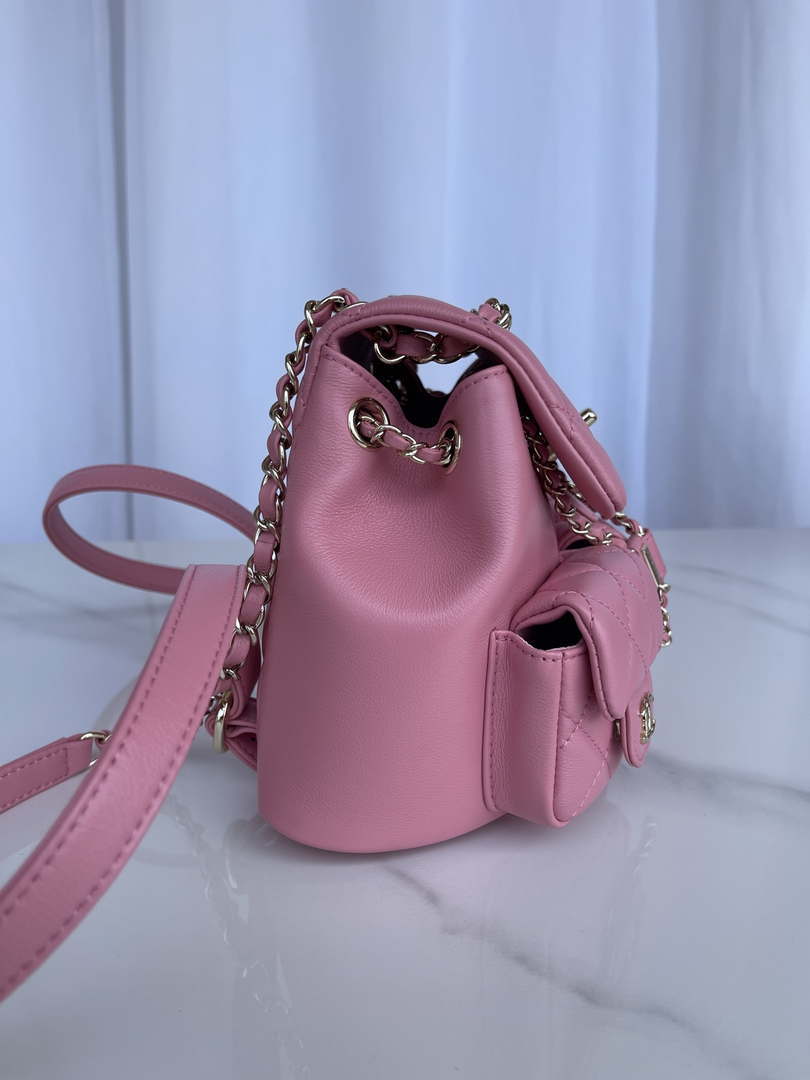 Chanel AS3860 Backpack Shiny Lambskin Gold Pink