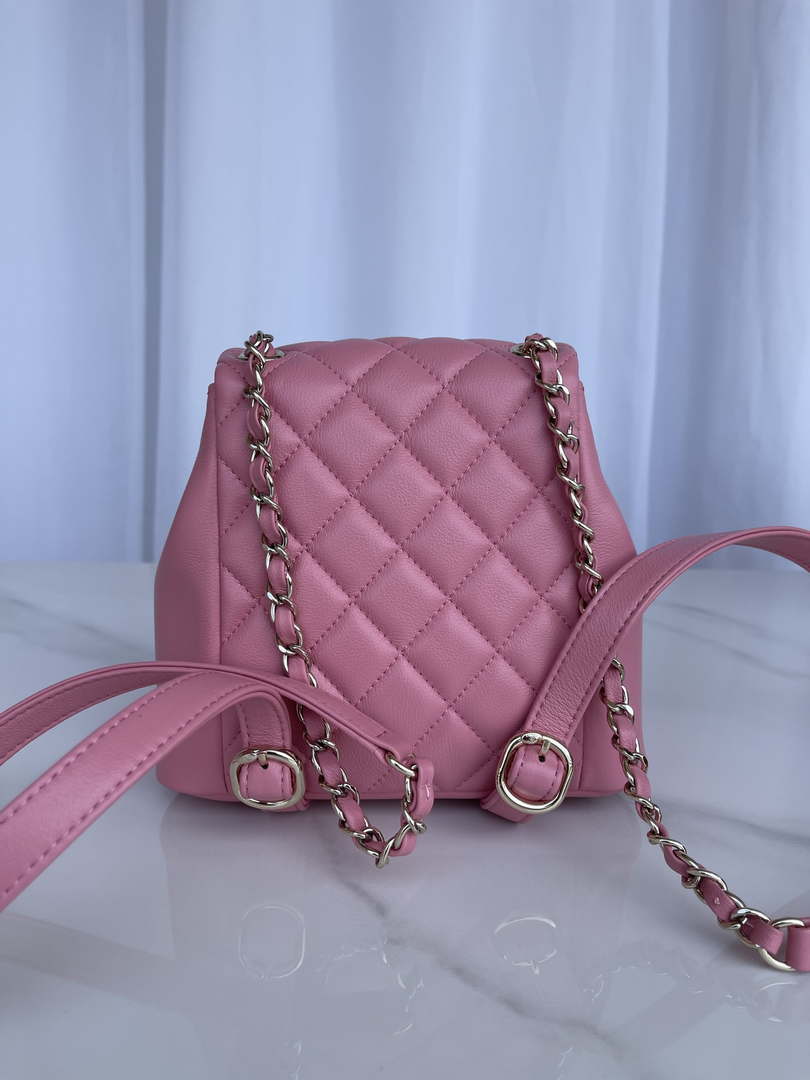 Chanel AS3860 Backpack Shiny Lambskin Gold Pink