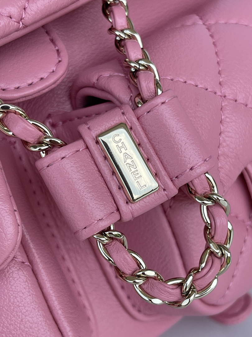 Chanel AS3860 Backpack Shiny Lambskin Gold Pink