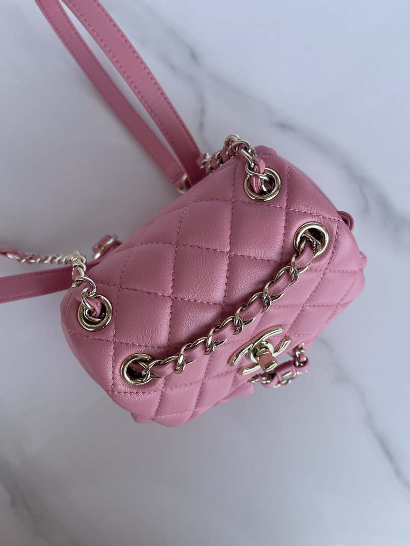 Chanel AS3860 Backpack Shiny Lambskin Gold Pink - Default Title - View 6