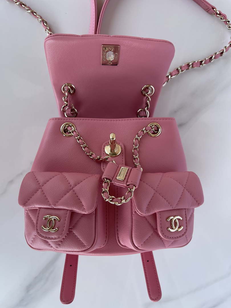 Chanel AS3860 Backpack Shiny Lambskin Gold Pink - Default Title - View 8