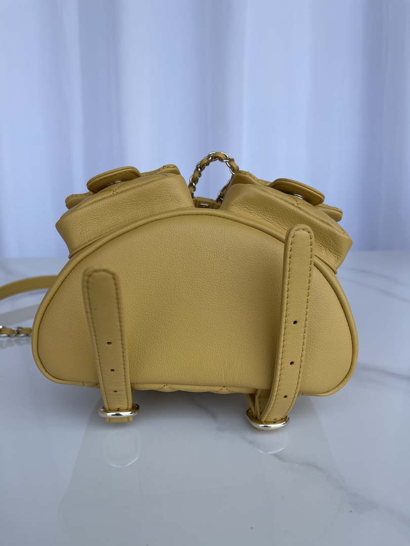 Chanel AS3860 Backpack Shiny Lambskin Gold Yellow