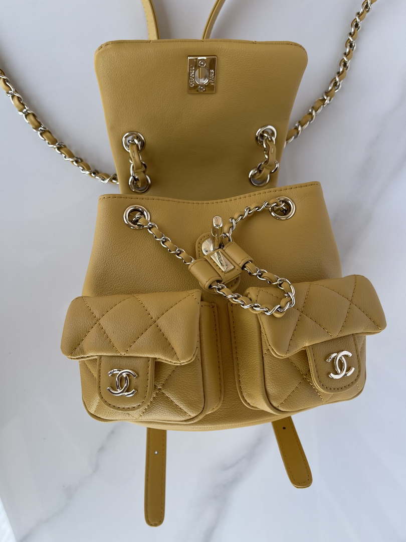 Chanel AS3860 Backpack Shiny Lambskin Gold Yellow