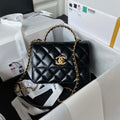 Chanel AS3886 Mini Flap Bag With Top Handle Shiny Calfskin Black Gold - Default Title - View 1