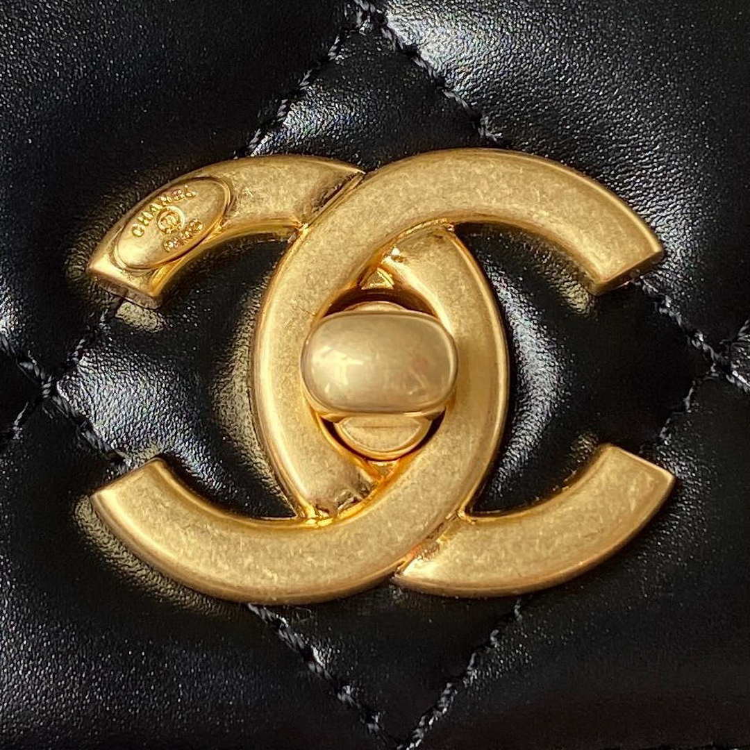 Chanel AS3886 Mini Flap Bag With Top Handle Shiny Calfskin Black Gold - Default Title - View 3