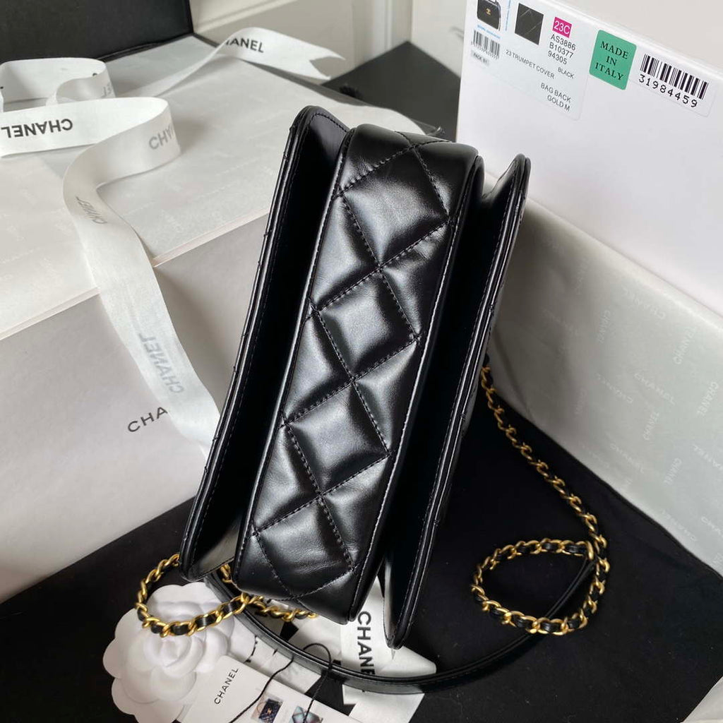 Chanel AS3886 Mini Flap Bag With Top Handle Shiny Calfskin Black Gold