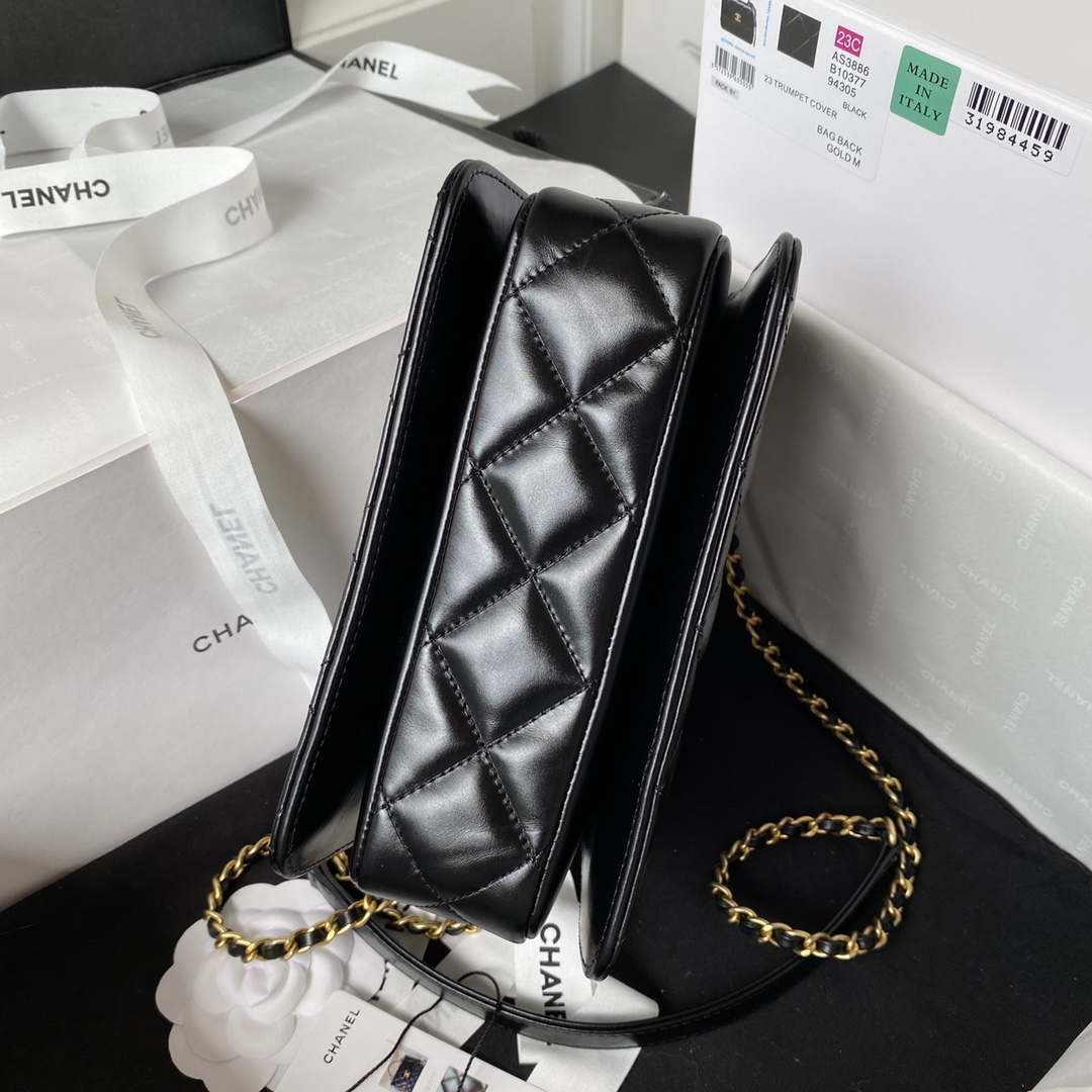 Chanel AS3886 Mini Flap Bag With Top Handle Shiny Calfskin Black Gold - Default Title - View 6