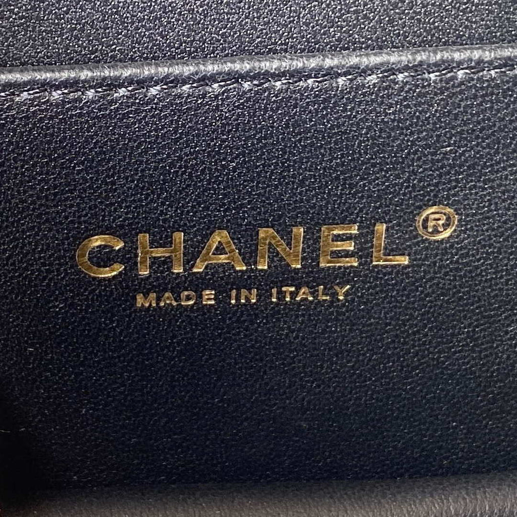 Chanel AS3886 Mini Flap Bag With Top Handle Shiny Calfskin Black Gold