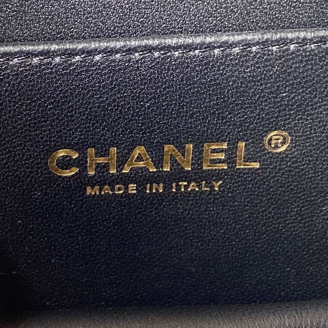 Chanel AS3886 Mini Flap Bag With Top Handle Shiny Calfskin Black Gold