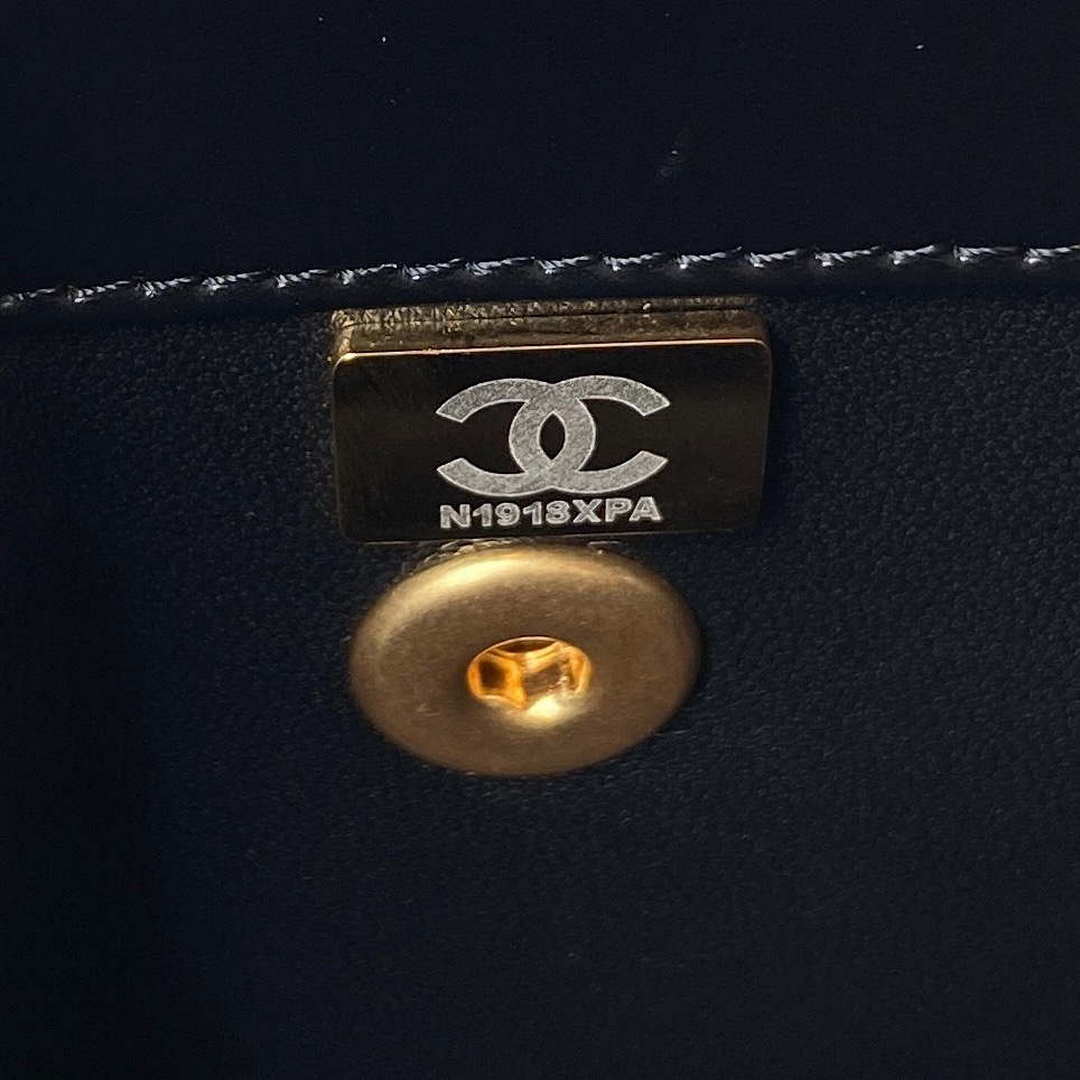 Chanel AS3886 Mini Flap Bag With Top Handle Shiny Calfskin Black Gold