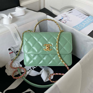 Chanel AS3886 Mini Flap Bag With Top Handle Shiny Calfskin Green Gold - Default Title - View 1