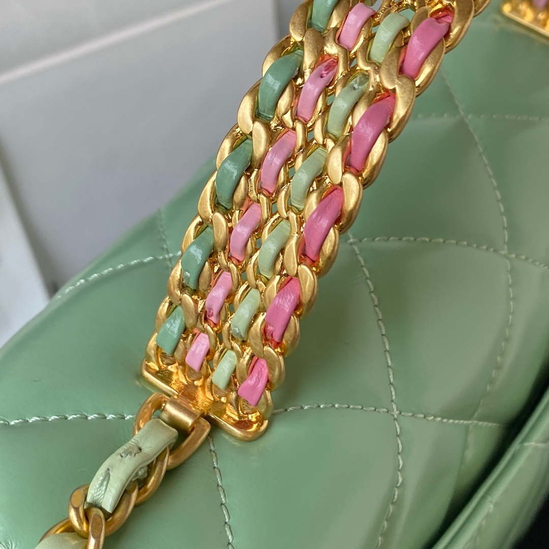 Chanel AS3886 Mini Flap Bag With Top Handle Shiny Calfskin Green Gold - Default Title - View 5