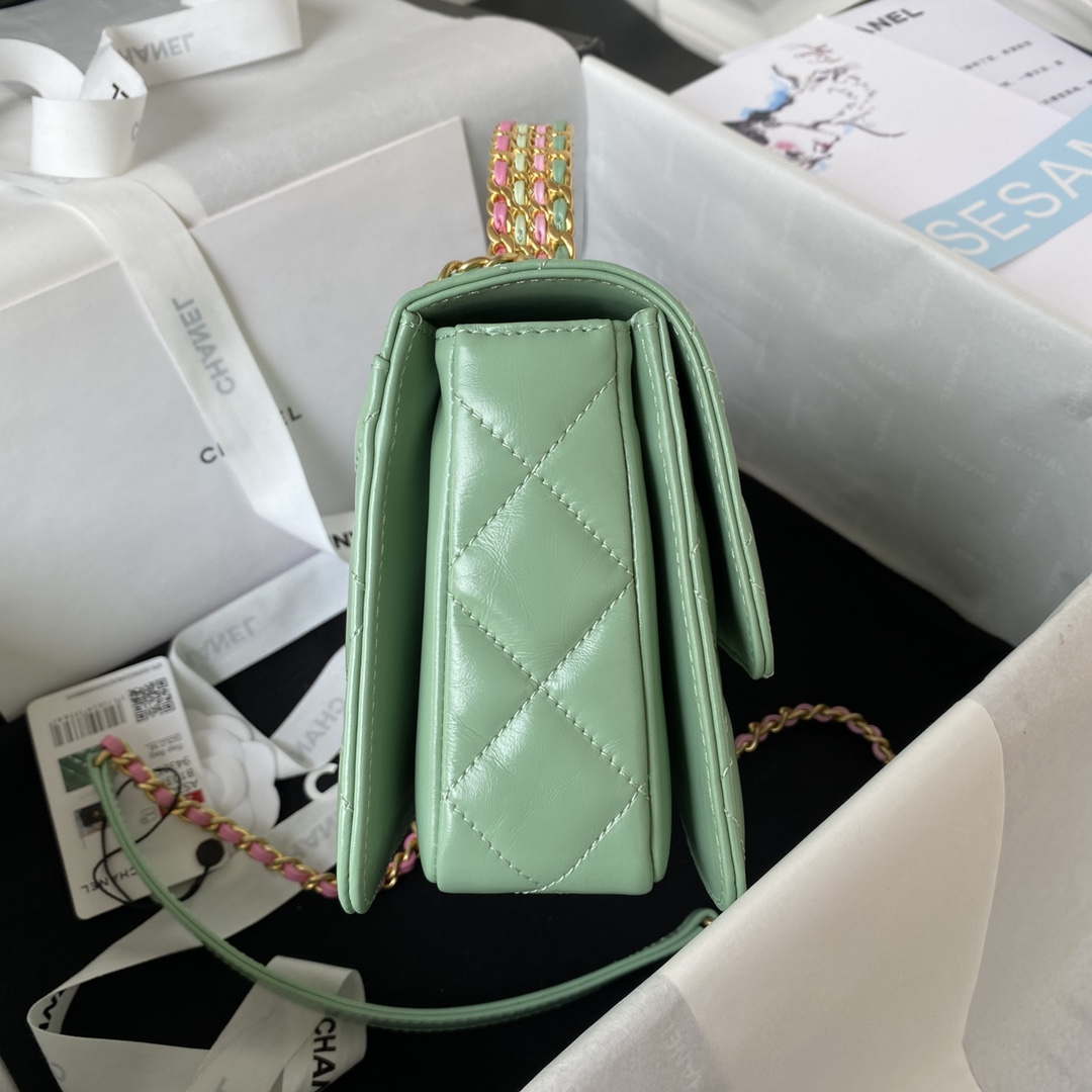 Chanel AS3886 Mini Flap Bag With Top Handle Shiny Calfskin Green Gold