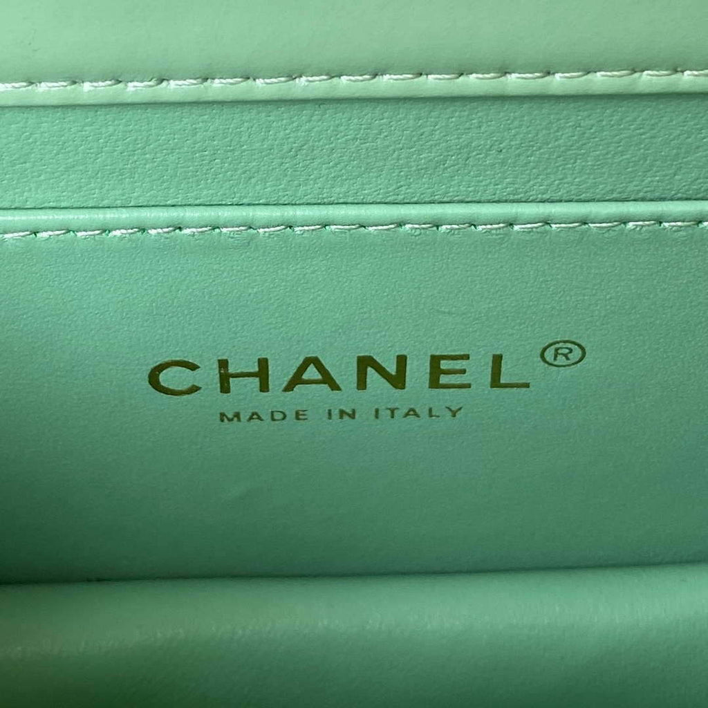 Chanel AS3886 Mini Flap Bag With Top Handle Shiny Calfskin Green Gold