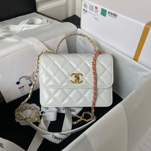 Chanel AS3886 Mini Flap Bag With Top Handle Shiny Calfskin White Gold - Default Title - View 1