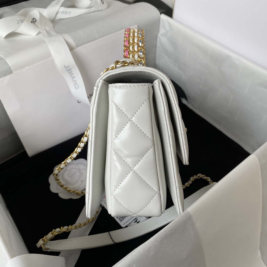 Chanel AS3886 Mini Flap Bag With Top Handle Shiny Calfskin White Gold - Default Title - View 4