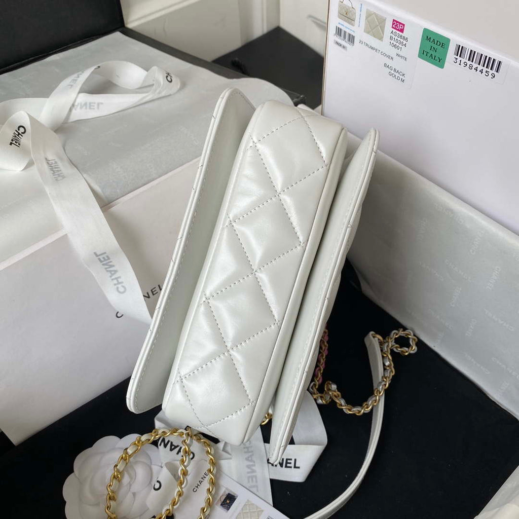 Chanel AS3886 Mini Flap Bag With Top Handle Shiny Calfskin White Gold