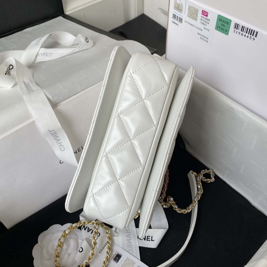 Chanel AS3886 Mini Flap Bag With Top Handle Shiny Calfskin White Gold