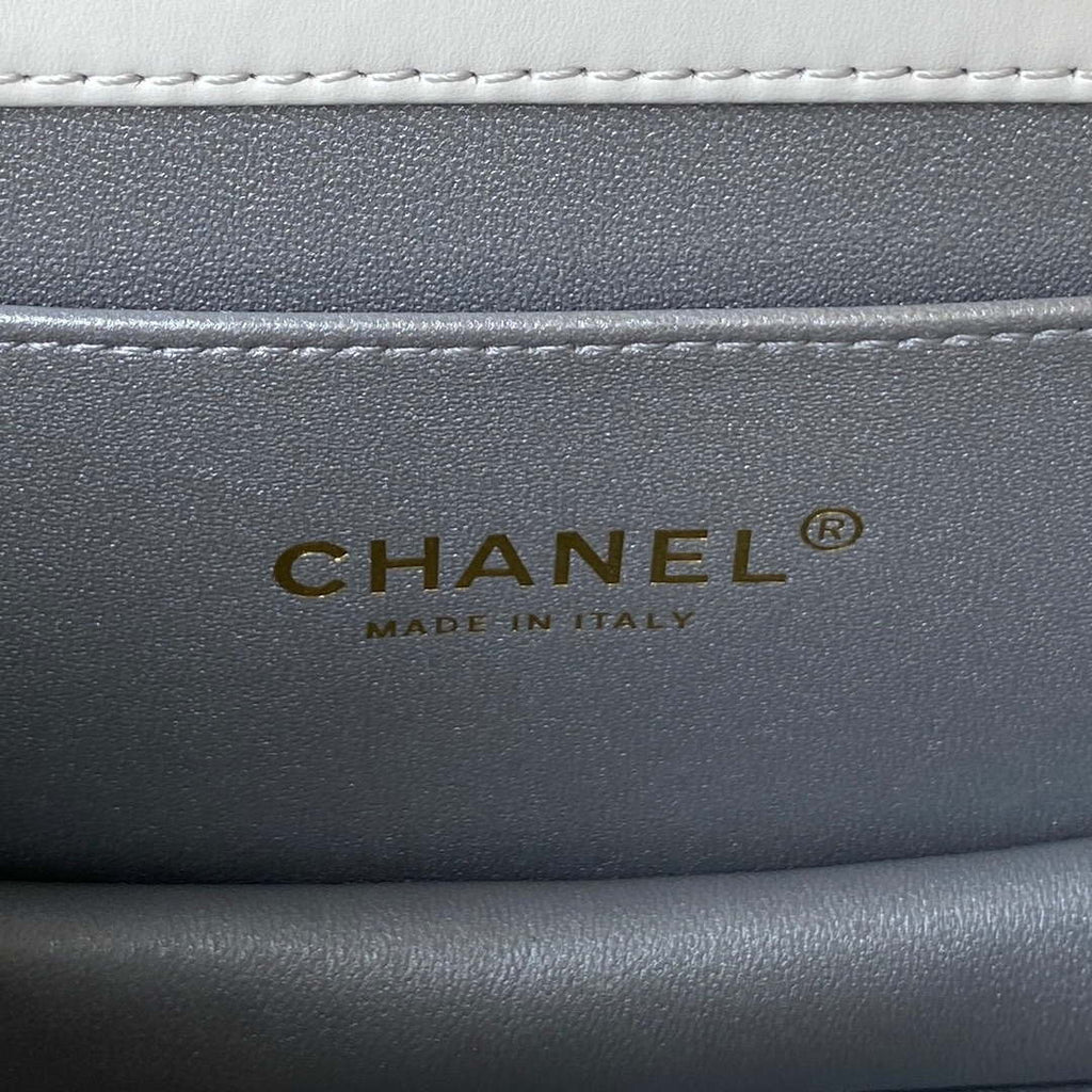 Chanel AS3886 Mini Flap Bag With Top Handle Shiny Calfskin White Gold