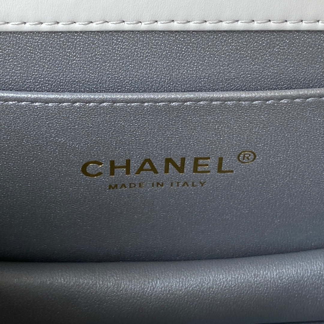 Chanel AS3886 Mini Flap Bag With Top Handle Shiny Calfskin White Gold