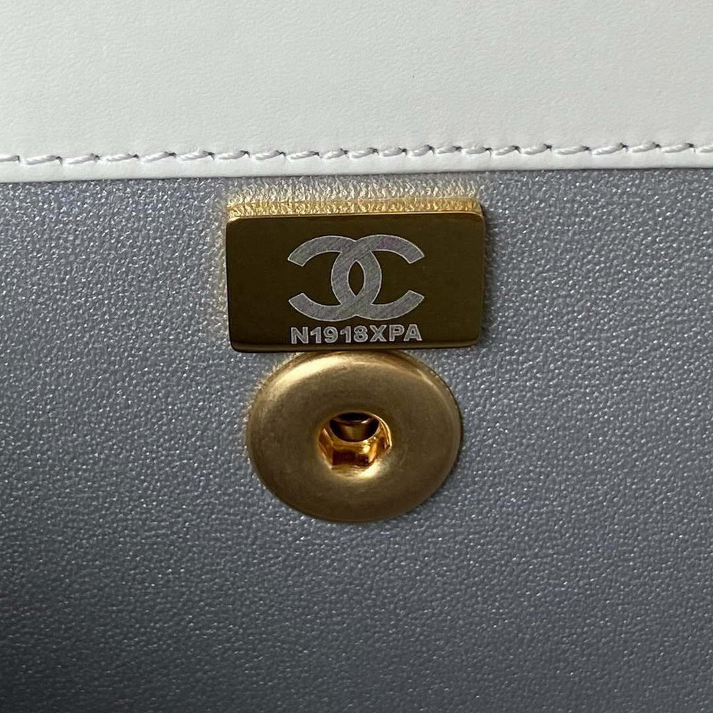 Chanel AS3886 Mini Flap Bag With Top Handle Shiny Calfskin White Gold