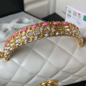 Chanel AS3886 Mini Flap Bag With Top Handle Shiny Calfskin White Gold - Default Title - View 9