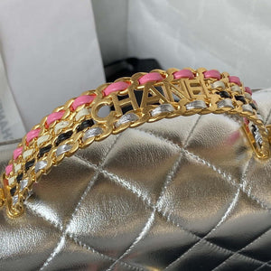 Chanel AS3886 Mini Flap Bag With Top Handle Shiny Silver Calfskin Gold - Default Title - View 4