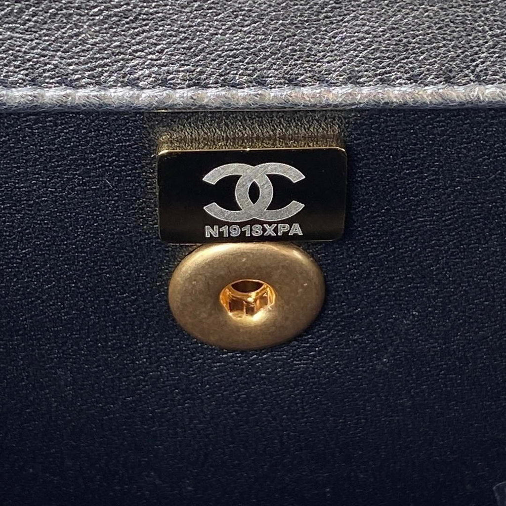 Chanel AS3886 Mini Flap Bag With Top Handle Shiny Silver Calfskin Gold