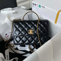 Chanel AS3908 CC Small Flap Bag With Top Handle Shiny Calfskin Black Gold - Default Title - View 1
