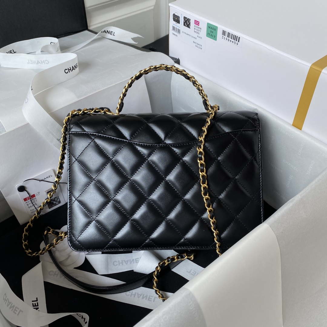 Chanel AS3908 CC Small Flap Bag With Top Handle Shiny Calfskin Black Gold - Default Title - View 2