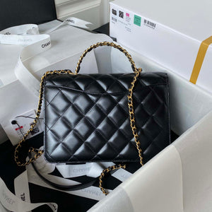 Chanel AS3908 CC Small Flap Bag With Top Handle Shiny Calfskin Black Gold - Default Title - View 2