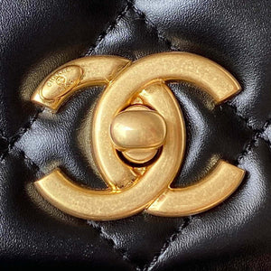 Chanel AS3908 CC Small Flap Bag With Top Handle Shiny Calfskin Black Gold - Default Title - View 3