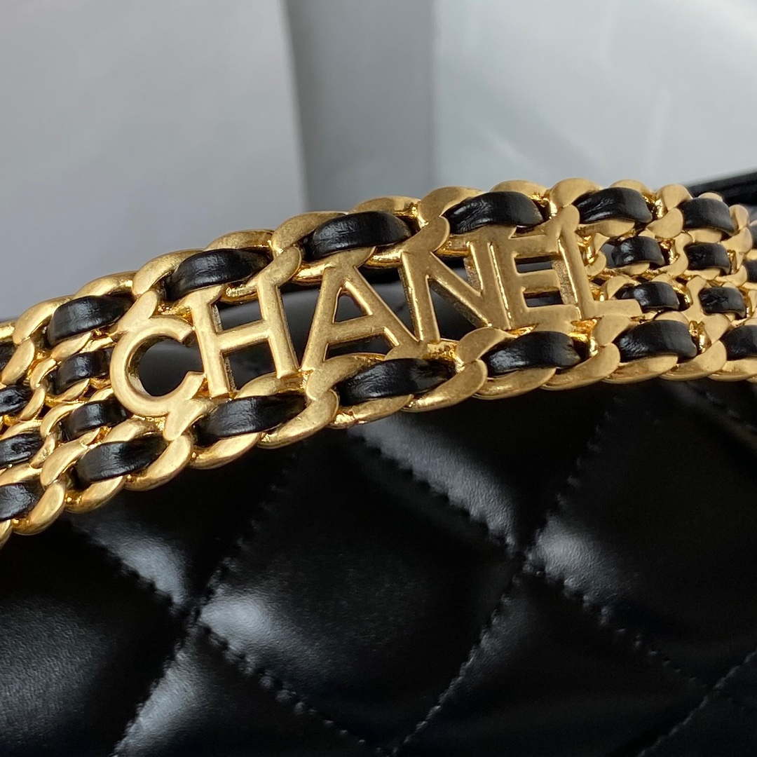 Chanel AS3908 CC Small Flap Bag With Top Handle Shiny Calfskin Black Gold - Default Title - View 4