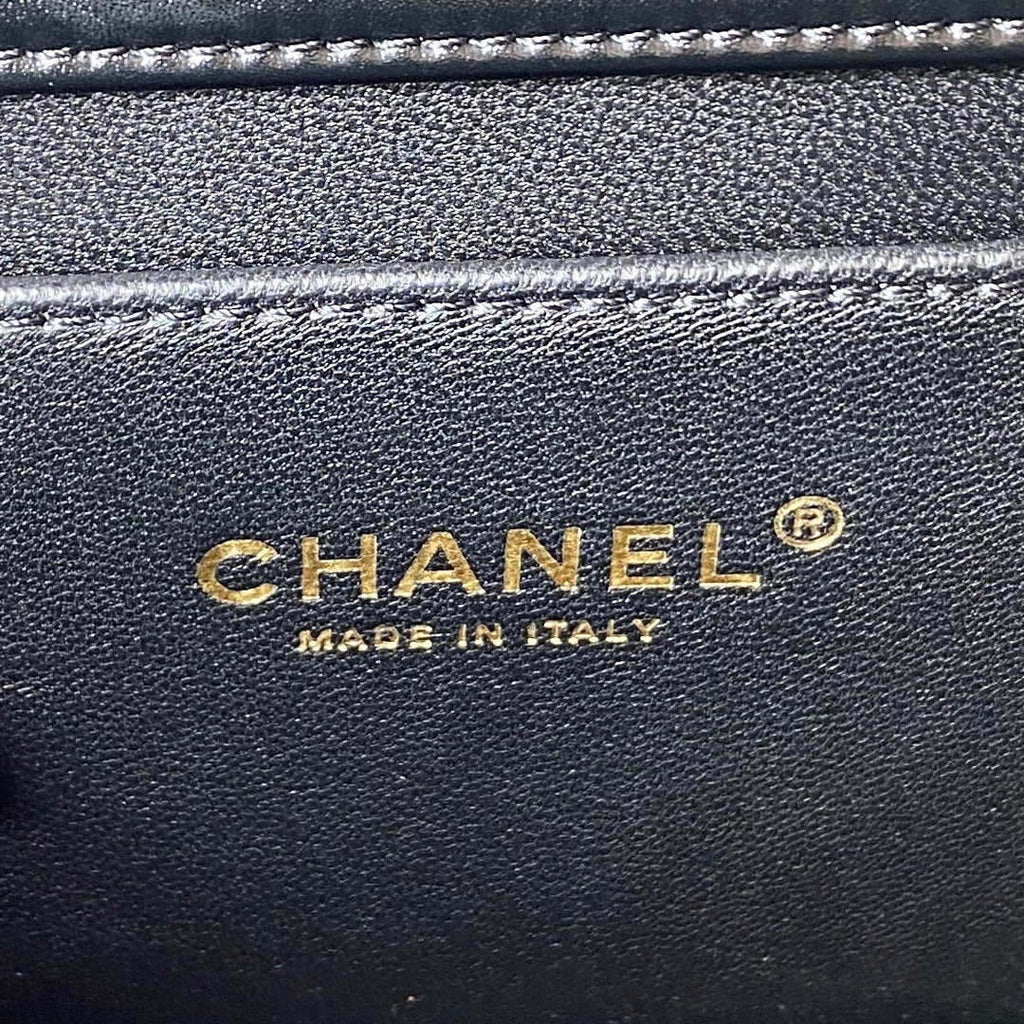 Chanel AS3908 CC Small Flap Bag With Top Handle Shiny Calfskin Black Gold