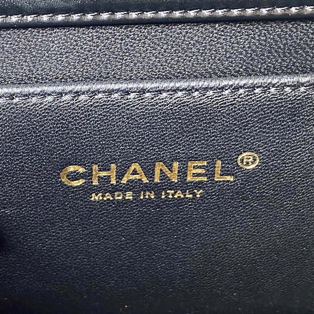Chanel AS3908 CC Small Flap Bag With Top Handle Shiny Calfskin Black Gold