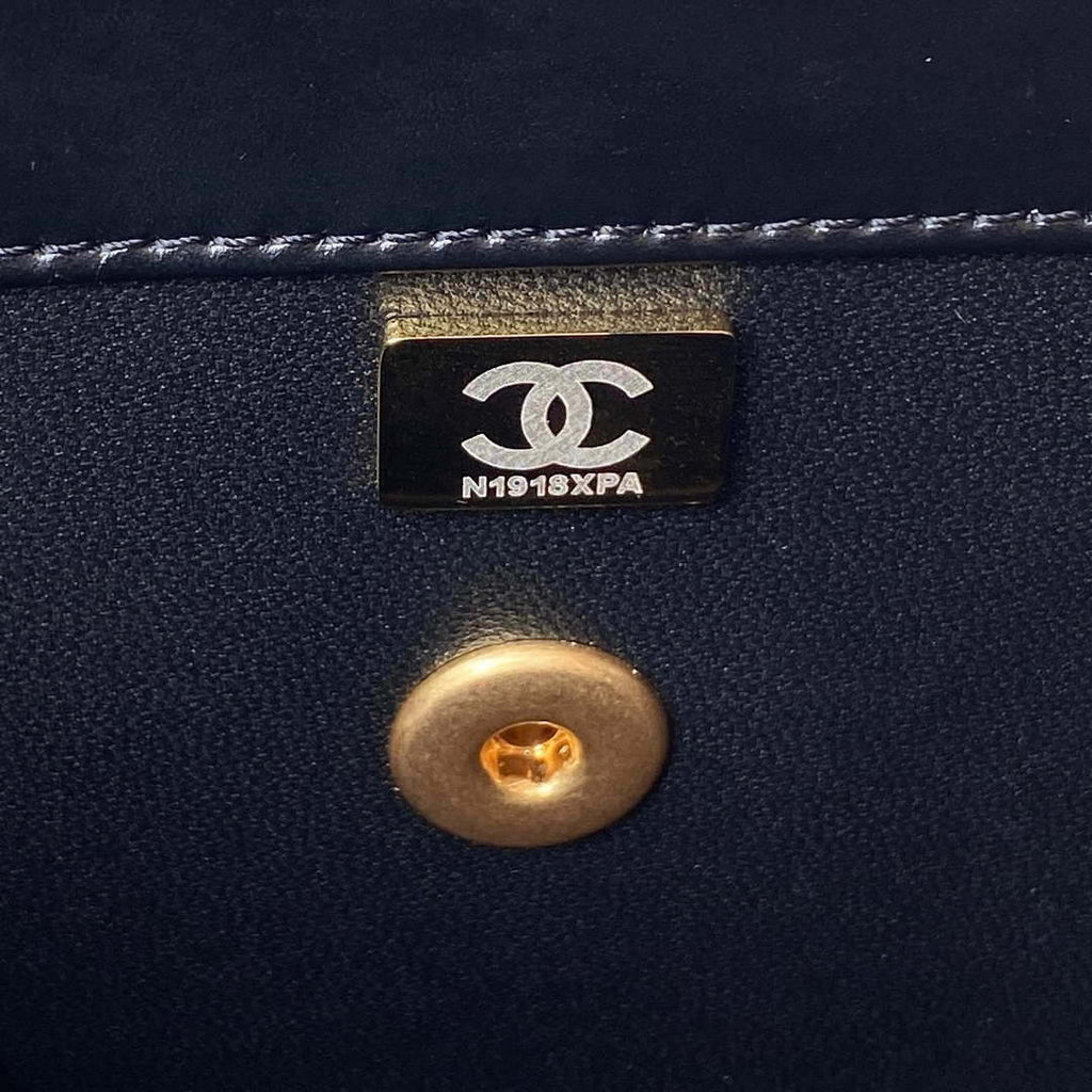 Chanel AS3908 CC Small Flap Bag With Top Handle Shiny Calfskin Black Gold