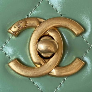 Chanel AS3908 CC Small Flap Bag With Top Handle Shiny Calfskin Green Gold - Default Title - View 3