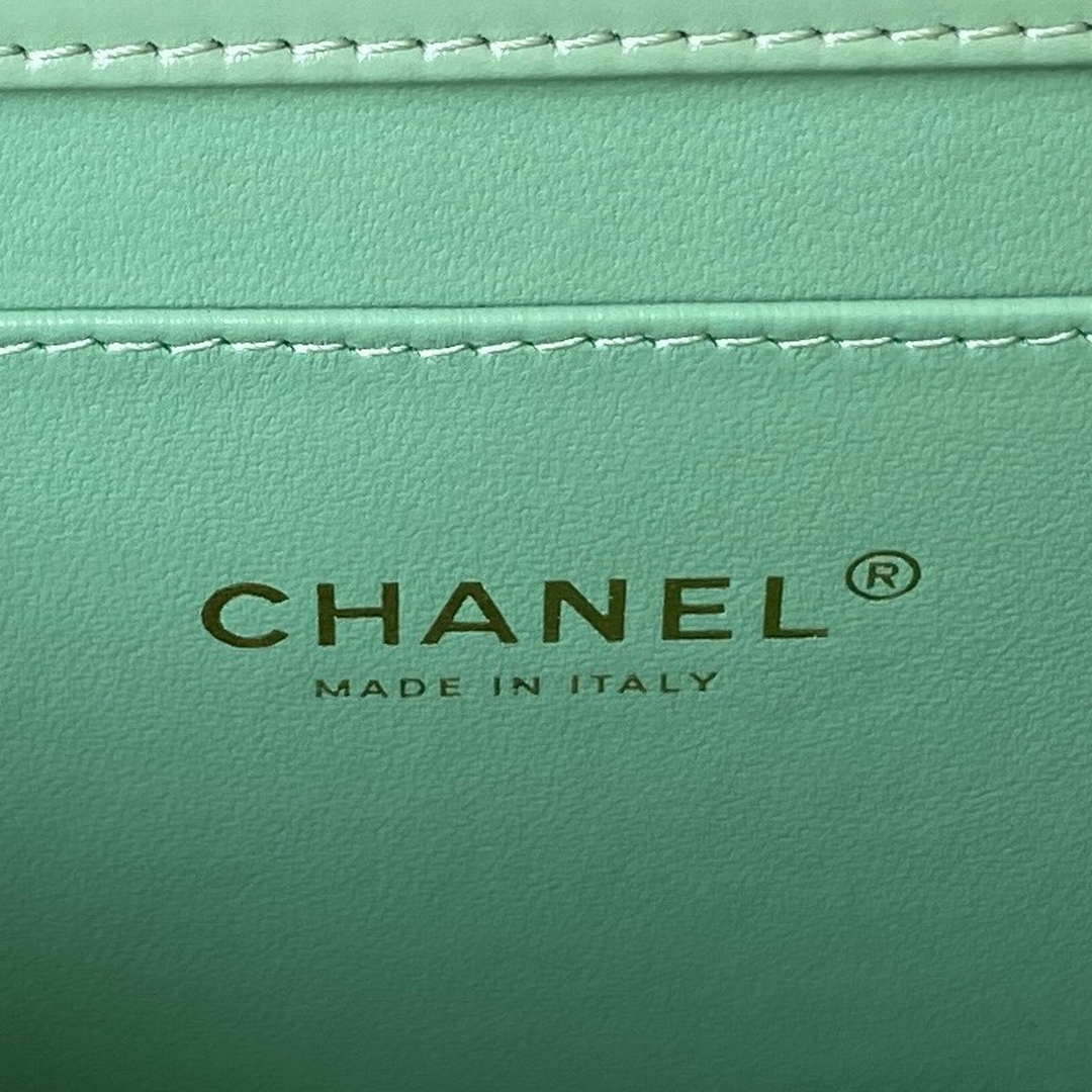 Chanel AS3908 CC Small Flap Bag With Top Handle Shiny Calfskin Green Gold