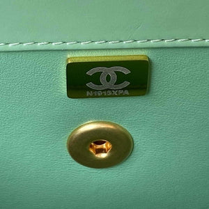 Chanel AS3908 CC Small Flap Bag With Top Handle Shiny Calfskin Green Gold - Default Title - View 9