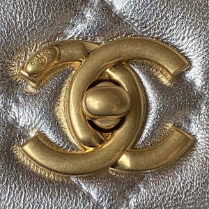 Chanel AS3908 CC Small Flap Bag With Top Handle Shiny Silver Calfskin Gold - Default Title - View 3